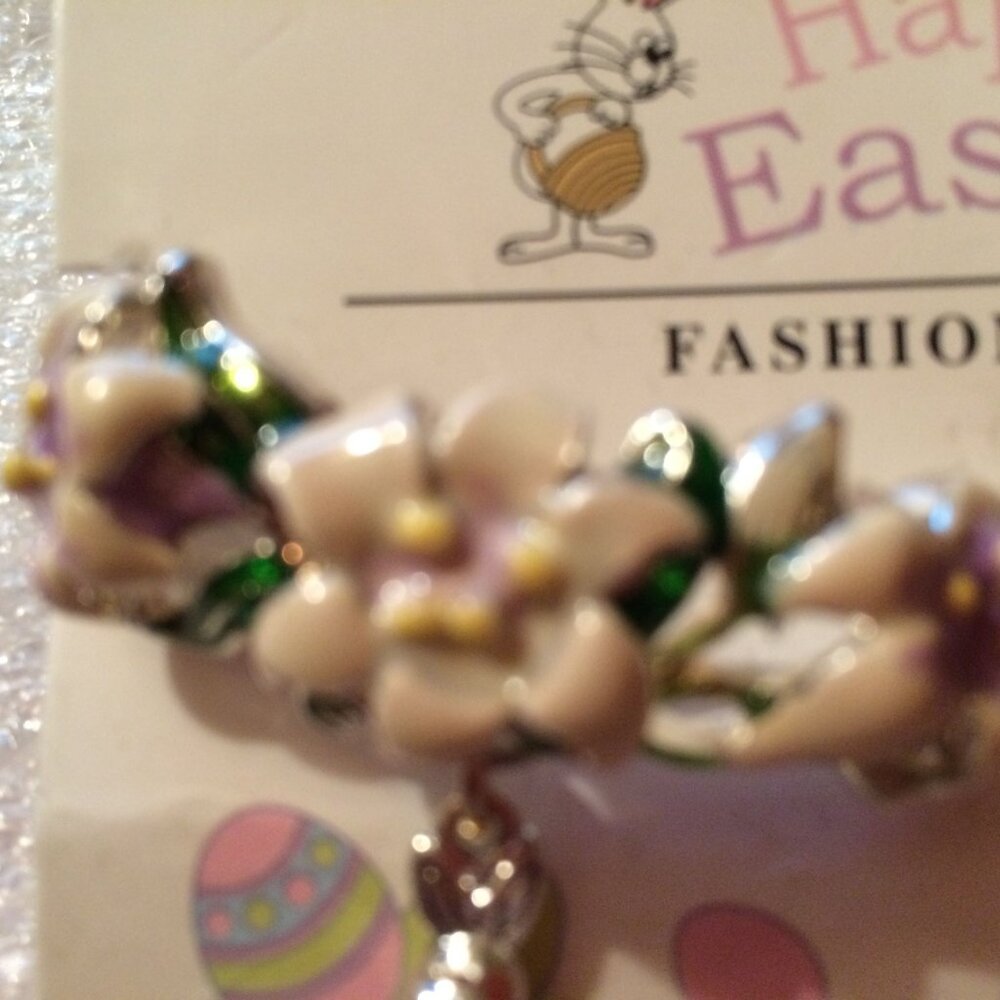 EASTER - 1990s Happy Easter Enameled Metal Stretch Charm Bracelet (NWT) - Picture 3 of 8